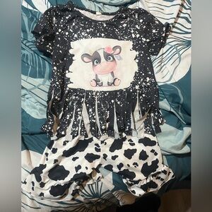 Cute Cow Print Kids Fringe Set